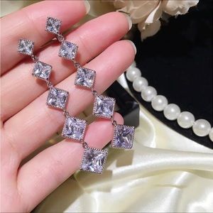💋Lux Silver Estate Style Formal Post Back Zircon Drop Dangle earrings